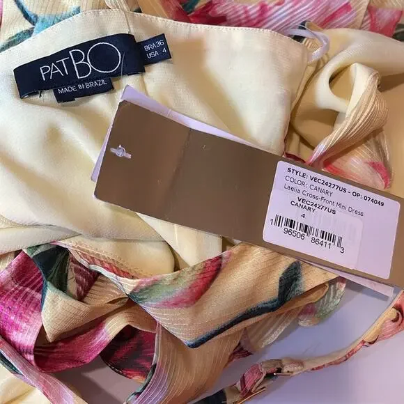 PATBO Laelia Cutout Floral Halterneck Criss Cross Yellow Mini Dress Size 4 - Picture 7 of 8